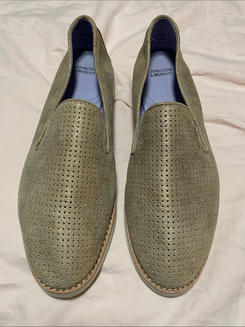 Johnston & Murphy Gold tone Perforated Suede Slip-On Loafers